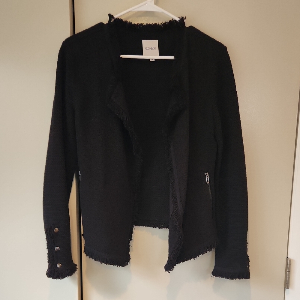 NIC+ZOE Black Fringed Knit Mix Jacket